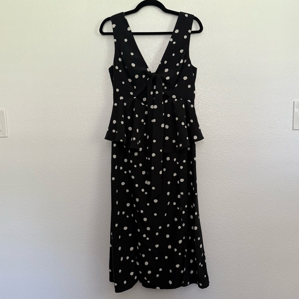 Topshop Spot Peplum Cut Out Midi Dress Black White 6 - Picture 2 of 9